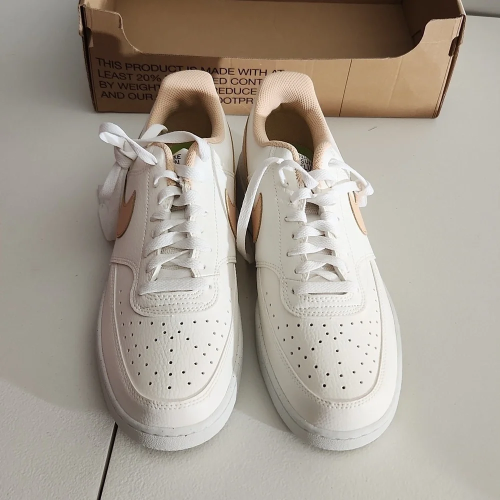 Nike Court Vision Low Sneakers White Peach Womens Size 7